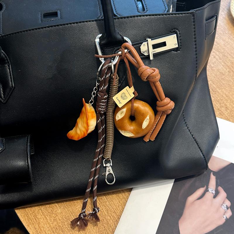 Yogodlns Cute Smiling Face Bread Woven Rope Dumpling Pendant Bag Accessory Handmade Trendy Bag Hanging Alkali Water Bread Bagel Bag Pendant