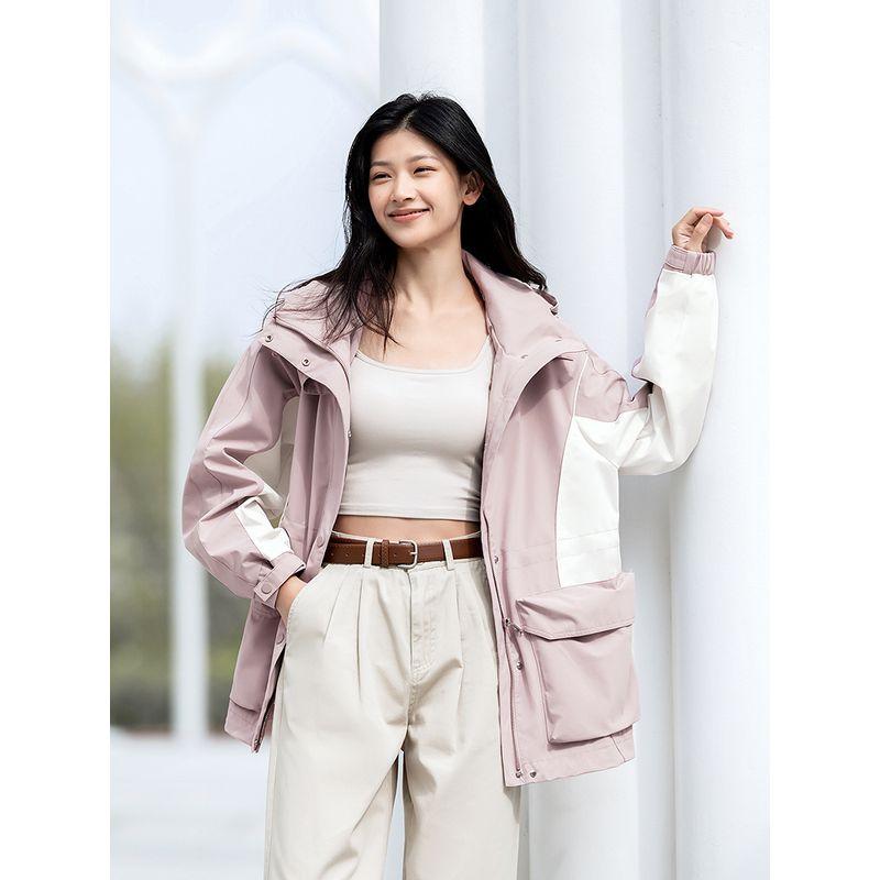 

Outwear | Senma Outwear Women s Mid Length Long Length Color Matching Three-Proof Windproof Autumn Fashion Cool Relaxed-Fit Hoodie Top Outdoor White Brown 00415 150/76A/XS