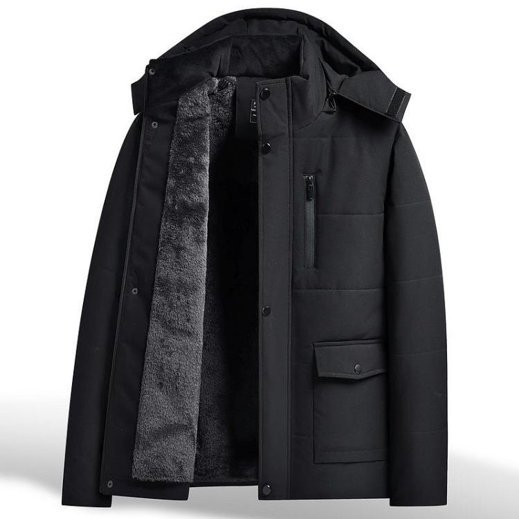 

Thick Fleece Hooded Insulation Jacket Mens Winter Cotton Coat L