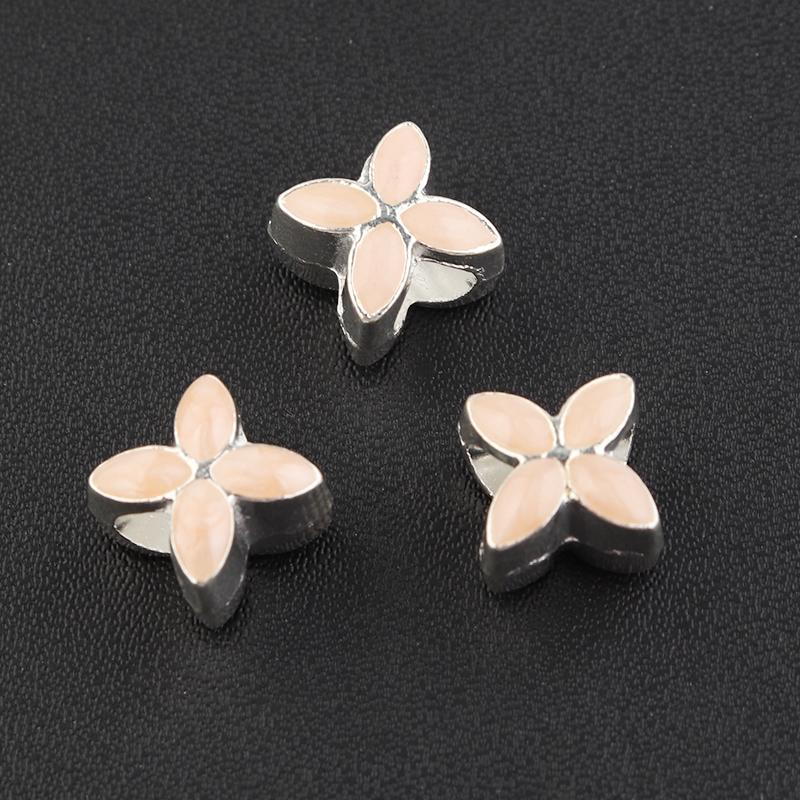 10Pcs/Lot 9.5×9.5mm Alloy Drop Oil Beads Colorful Four Petal Flower Large Hole Loose Beads For Diy Bracelet Necklace Jewelry