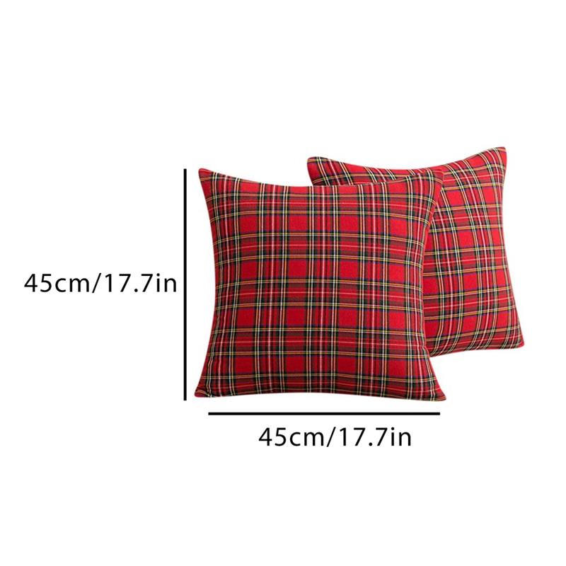 2pcs Christmas Plaid Pillow Cover Classic Red Checker Pillowcase Household Pillowslip for Home Decor Holiday Living Room Bedroom Gift