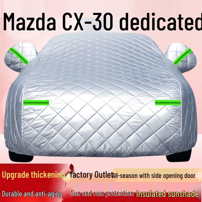 Mazda CX-30 All-Weather Car Cover: Thick Cotton Insulation for Snow, Ice, Sun, and Rain Protection.