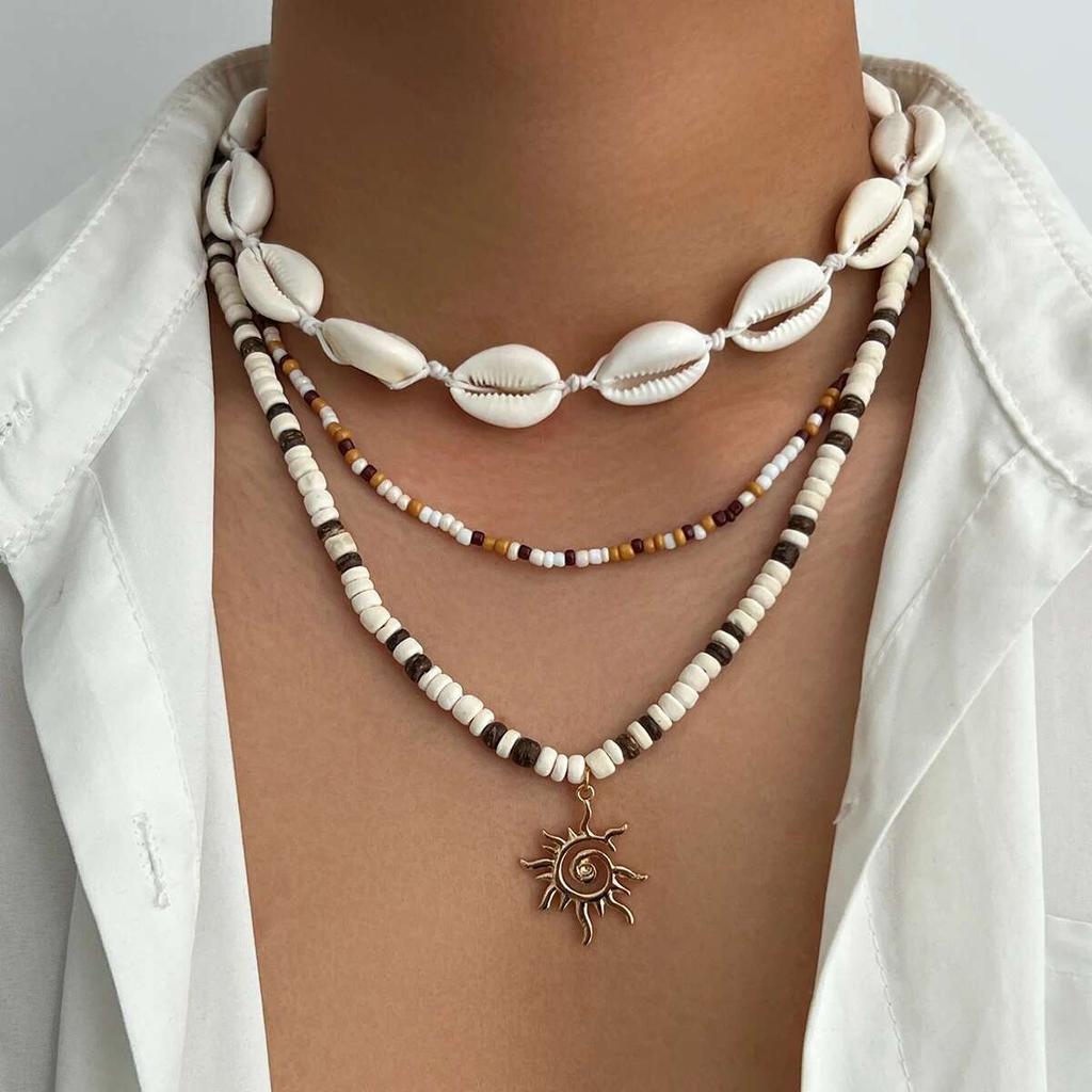 PuRui Bohemia 4 Styles Sun Coconut Husk Pendant Necklace Men Plastic Acrylic CCB Beads 2025 Summer Beach Vacation Zircon Gift
