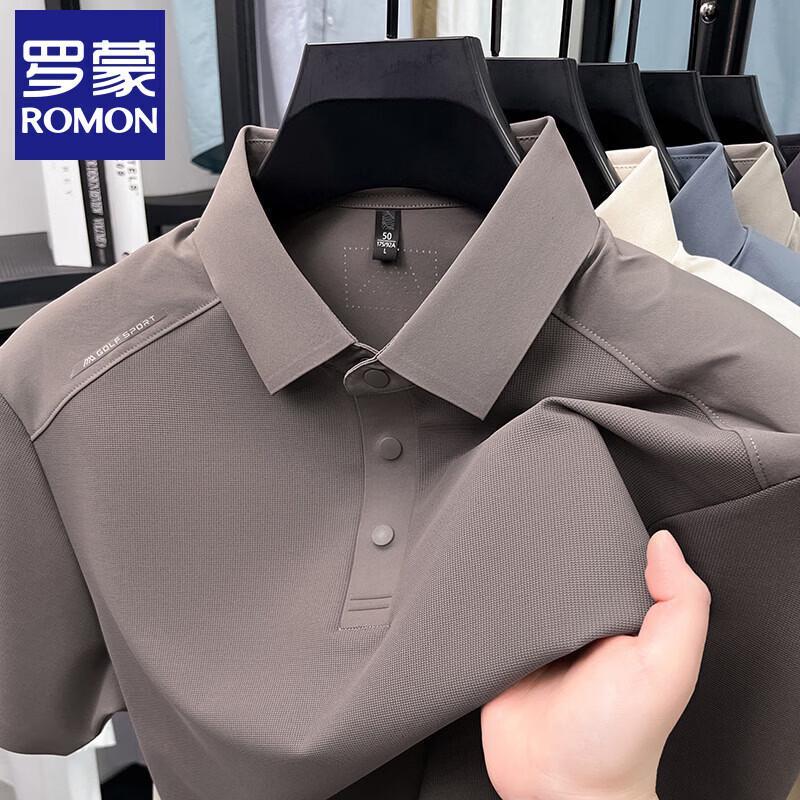 Romon Men's Summer Solid Business Casual Short Sleeve Polo Shirt