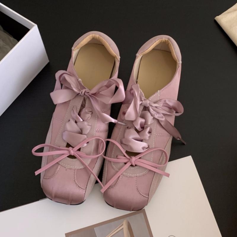 Fashion Mary Janes Fashionable Soft Square Toe Pink Flat Shoes 2025 New Style Satin Ballet Shoes Casual Comfortable Women Sneakers