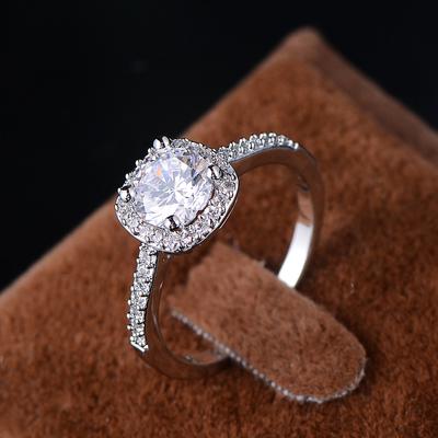 ZAKOL Exquisite Simple Clear Square Zircon Engagement Ring for Women Shiny CZ Wedding Proposal Couple Ring Zircon