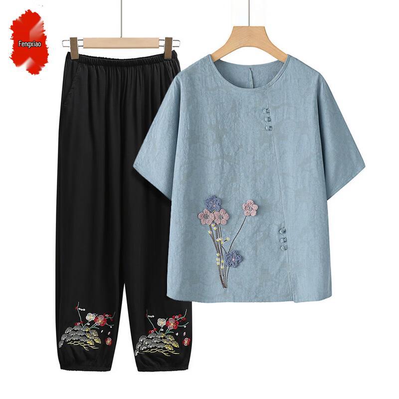 

Women s Summer Cotton Linen Loose T-shirt Set 3XL