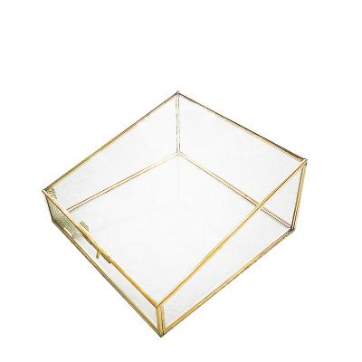 

European Style Polygonal Vintage Copper Side Glass Jewelry Cosmetic Storage Box Jewelry Display and Storage