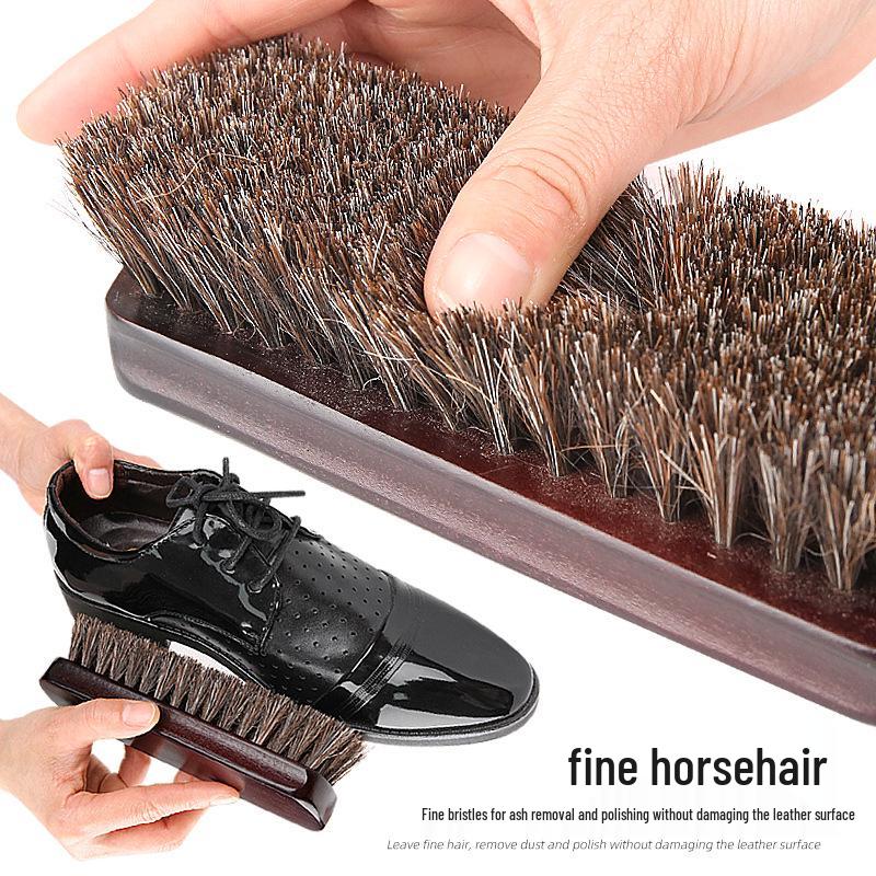 Brosse à Chaussures Premium en Bois Massif et Crin de Cheval - Poils Doux pour Lustrer, Huiler et Dépoussiérer