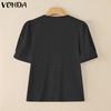 VONDA Elegant Women Short Sleeve Buttons Up Casual Office Blouse Work Wear