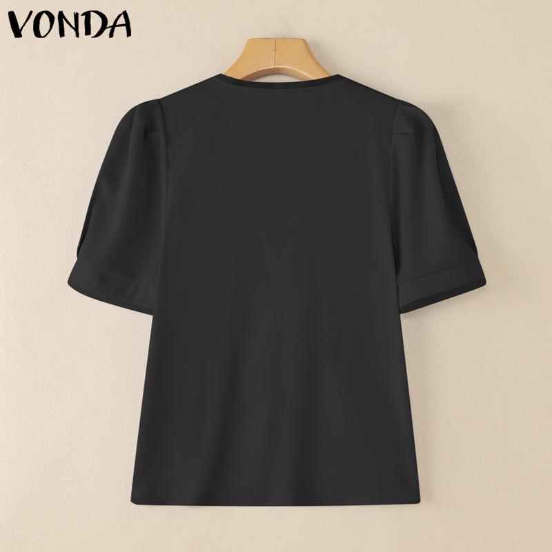 VONDA Elegant Women Short Sleeve Buttons Up Casual Office Blouse Work Wear