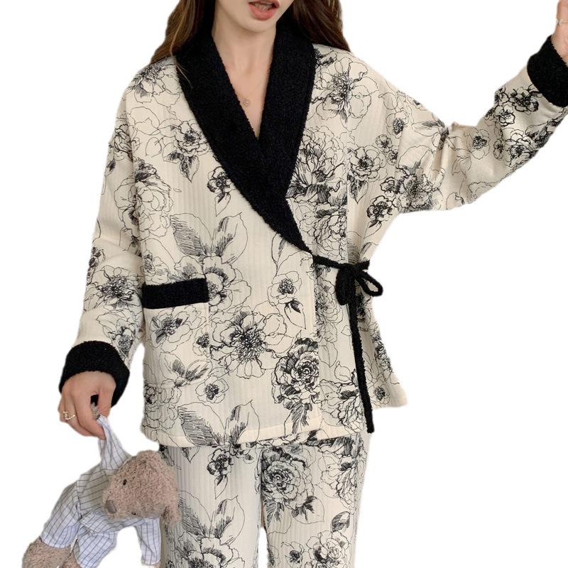 Plus Size Maternity Kimono Pajamas - Autumn/Winter Cotton for Postpartum & Breastfeeding