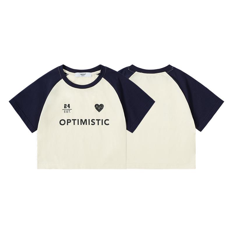 

DK Девочки Ретро Футболка с рукавами реглан - Летняя мода Приталенная для детей 140 cm темно-синий/абрикосовый