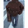 Womens Stand Collar Double Breasted Loose Short Jacket Coat For Fall Winter