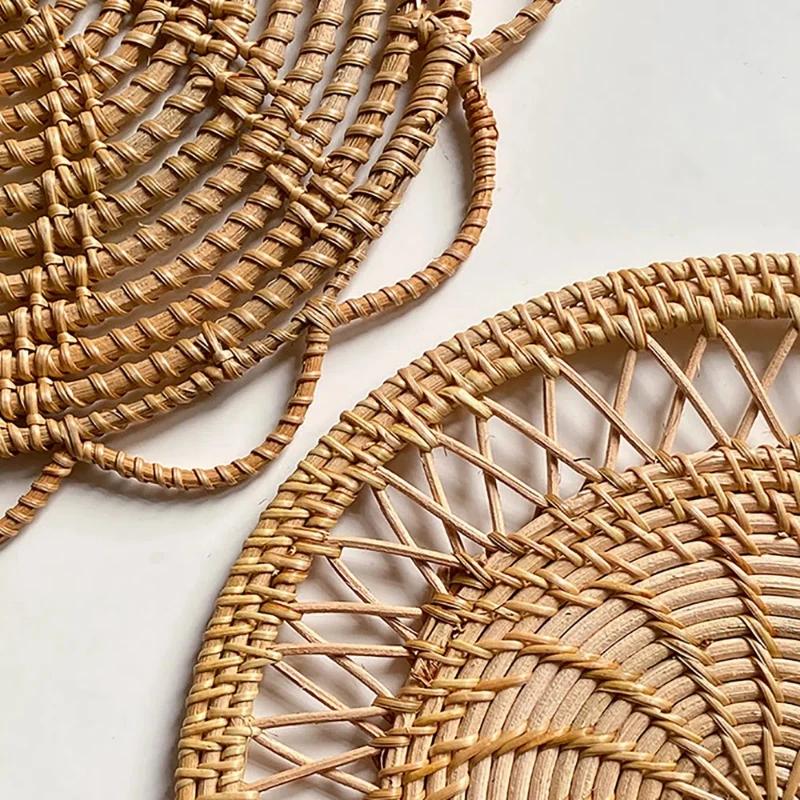 Round Wicker Tray Rattan Woven Wall Hanging Bohemian Country Style Handmade Wall Decor For Living Room Bedroom Wall Display