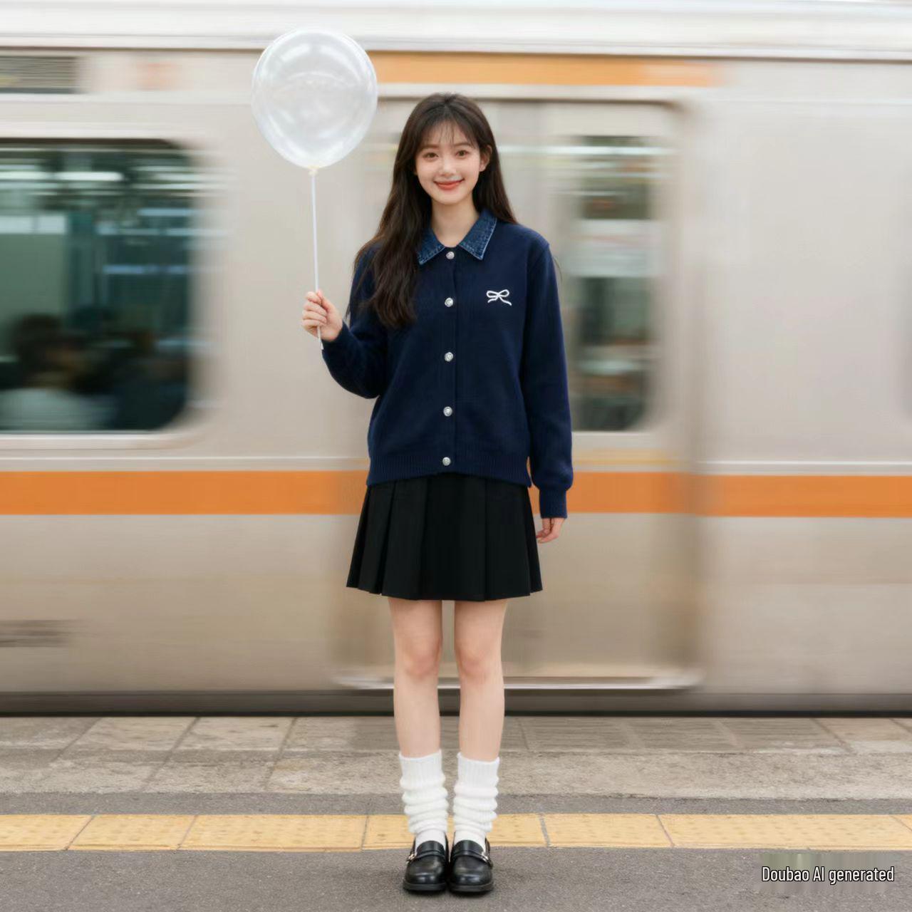 

Трендовый женский вязаный кардиган 2025 - Свободный воротник с лацканами, Приталенная повседневная верхняя одежда темно-синий