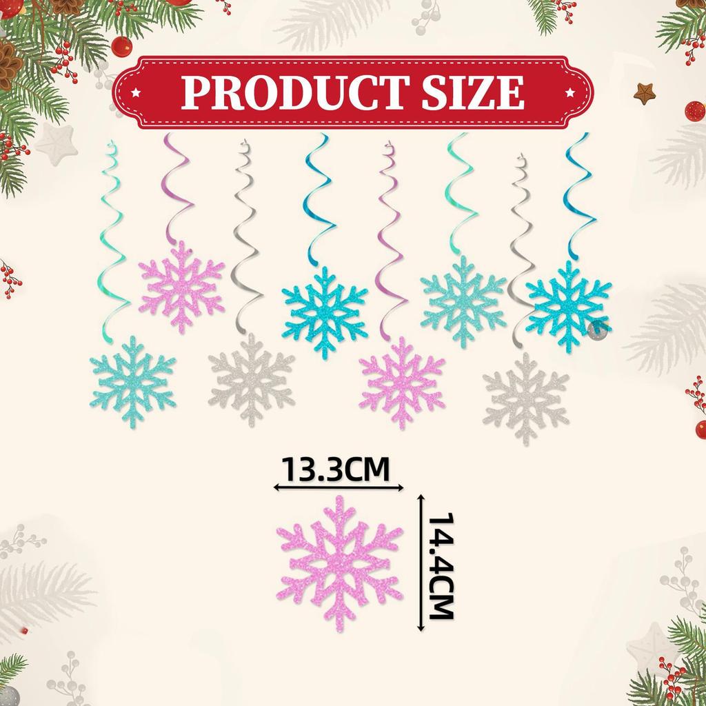 12 Stück Schneeflocken Hängedekorationen Deckenstreamer Ornamente für Wonderland Shower Themenparty
