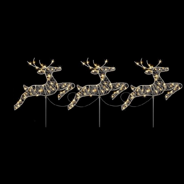 3pack Deer Shape Outdoor Christmas Light Durability Iron Lawn Ornaments for Pathway and Planter