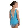 Girls Gymnastics Figure Skating Dress: Sleeveless Cross Front Mesh Patchwork Sparkling Rhinestone Color Block with Built-in Briefs
