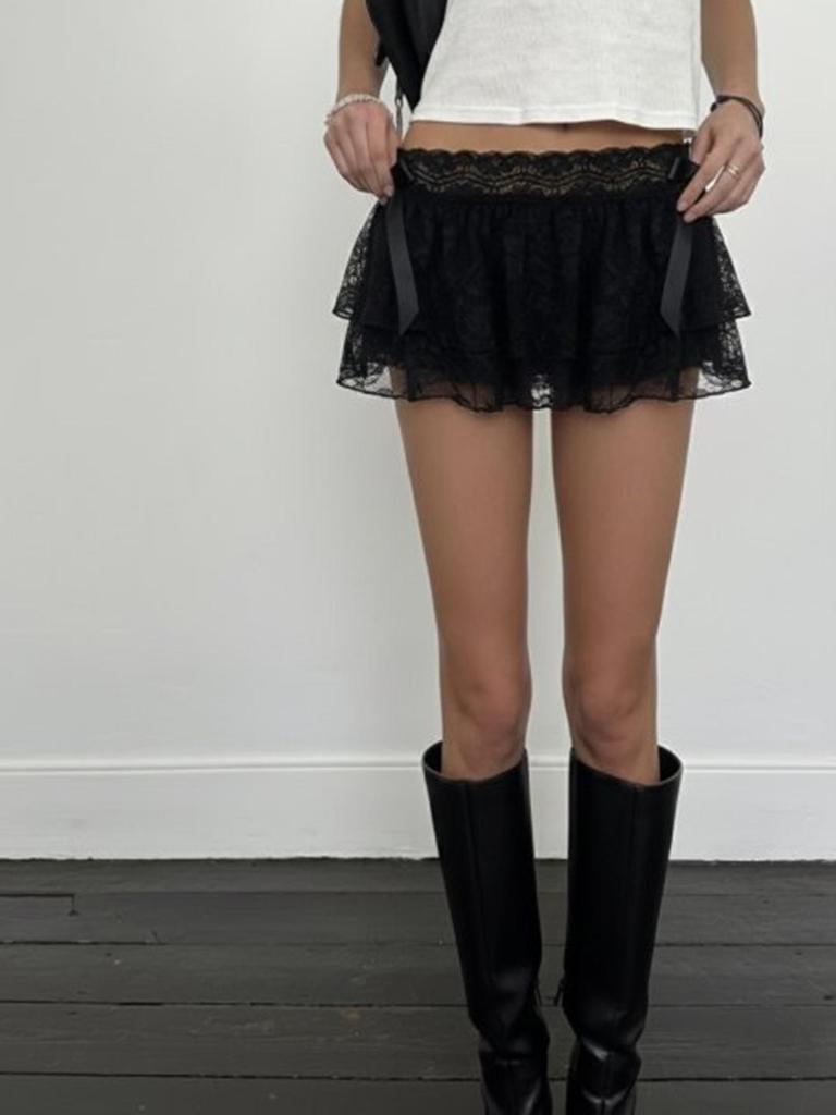 Spicy Girl Style Lace Patchwork Dark Sexy Bow Short Skirt - European & American New Arrival