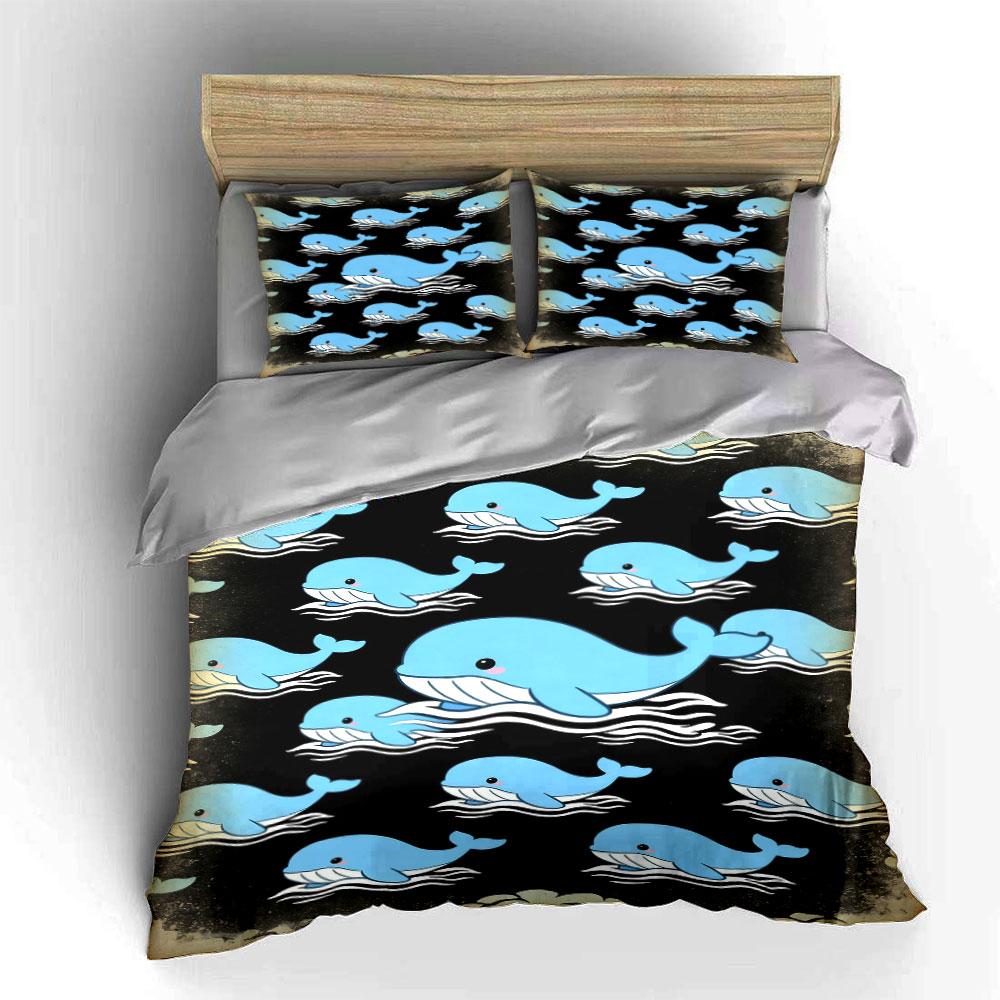 Blue whales on black. Bedding sets Duvet cover sets Duvet covers Pillowcases(1 * Duvet Cover 2 * Pillowcases without duvet insert)