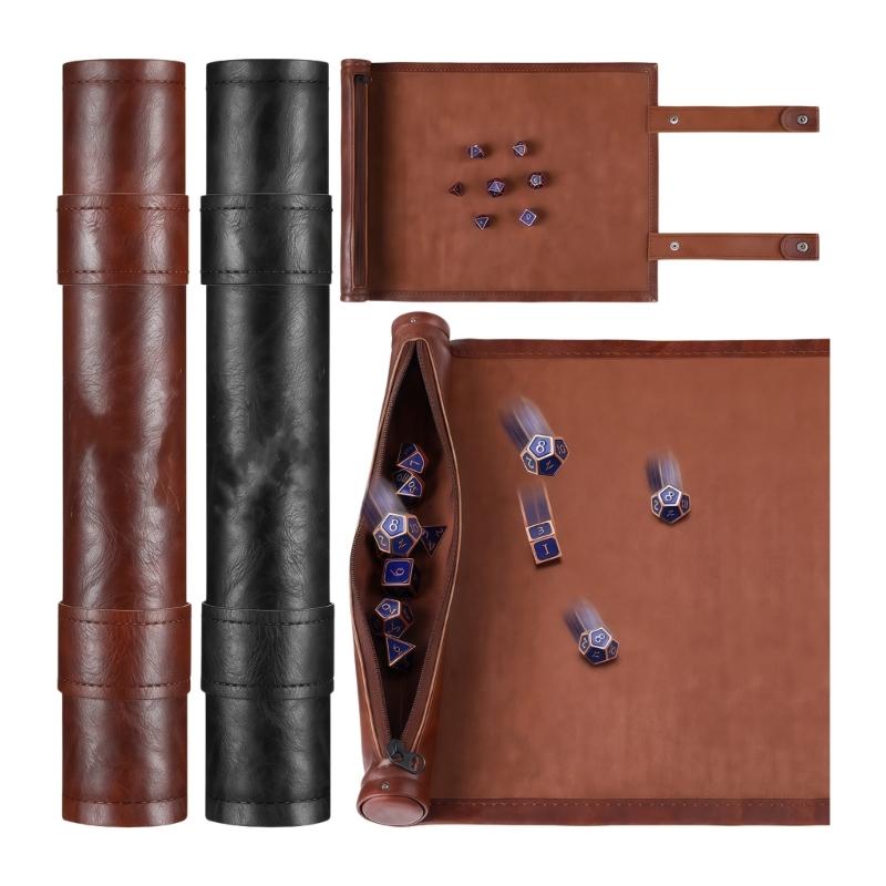 Portable Rolling up PU Dices Tray Game Board Mats Folding Dices Mats Suitable for Travel and Outdoor Game with Edges Guard 1