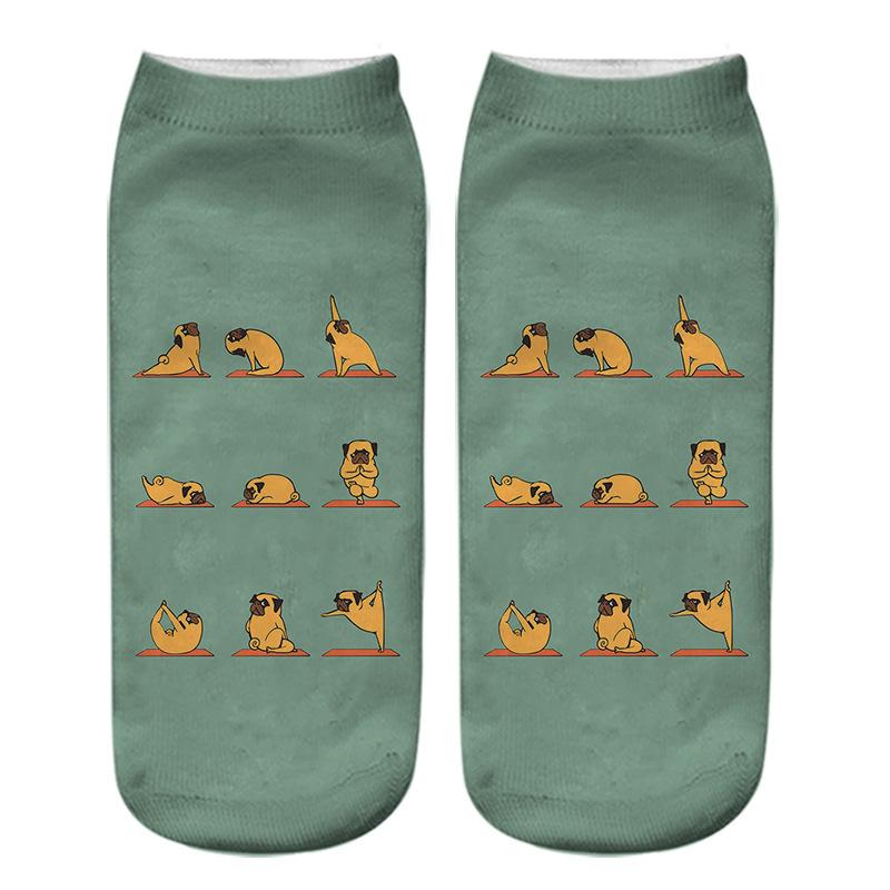 Kawaii 3D Pug Dog Print Short Socks Cotton Fashion Cute Japanese Soft Women Kawaii Animal Dogs Slippers Socks