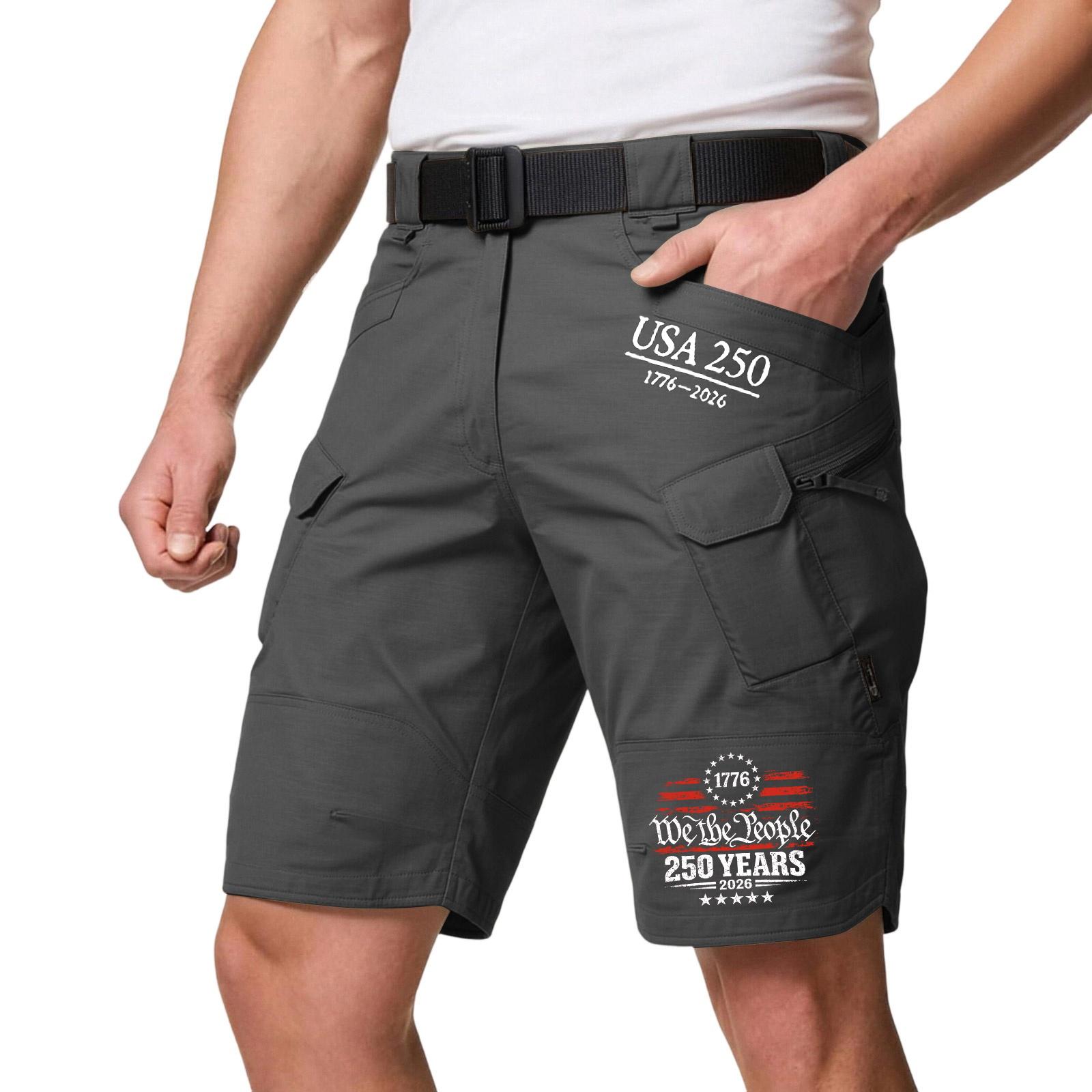 

Men s Cargo Shorts Utility Shorts with Multiple Pockets USA 250 1776 2026 Print Adjustable Waistband Belt Included XXXL чорний