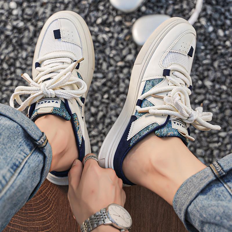 Summer Half Shoes For Men Semi-Drag Casual Board Shoes Men's Loafers Slippers Mules Sandals Slip-On Flats Backless Driving Shoes