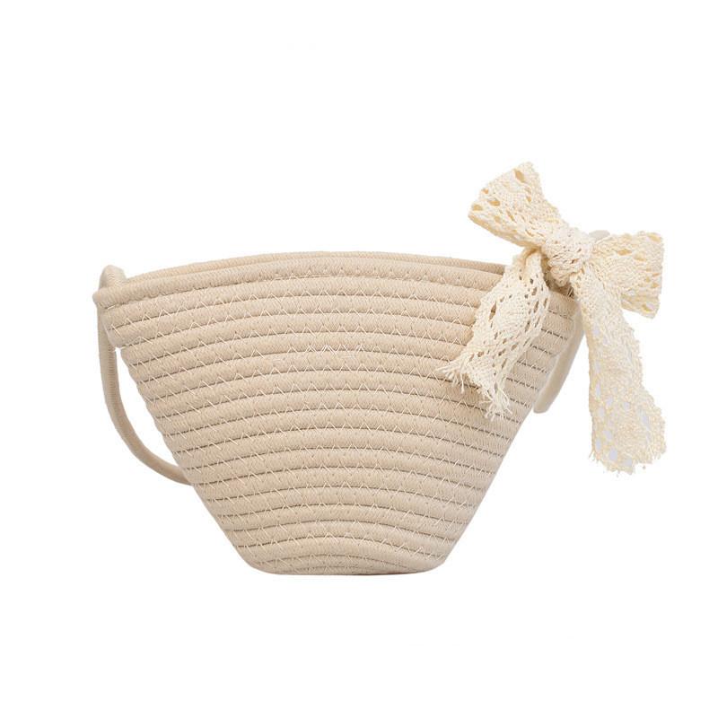 Contemporary Woven Women s Bag With Decorative Ribbon Bow Ideal For Everyday Use OffWhite