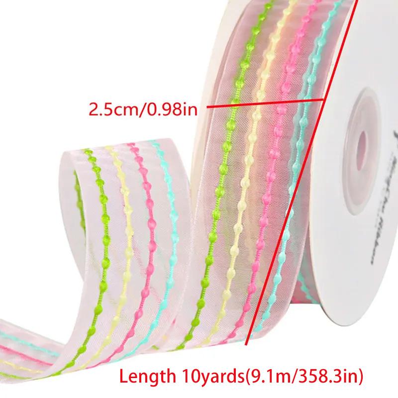 10yards/Roll Bow Ribbon Transparent Rainbow Color DIY Silk Ribbon 9 Meters Bouquet Gift Packaging 2.5cm Bubble