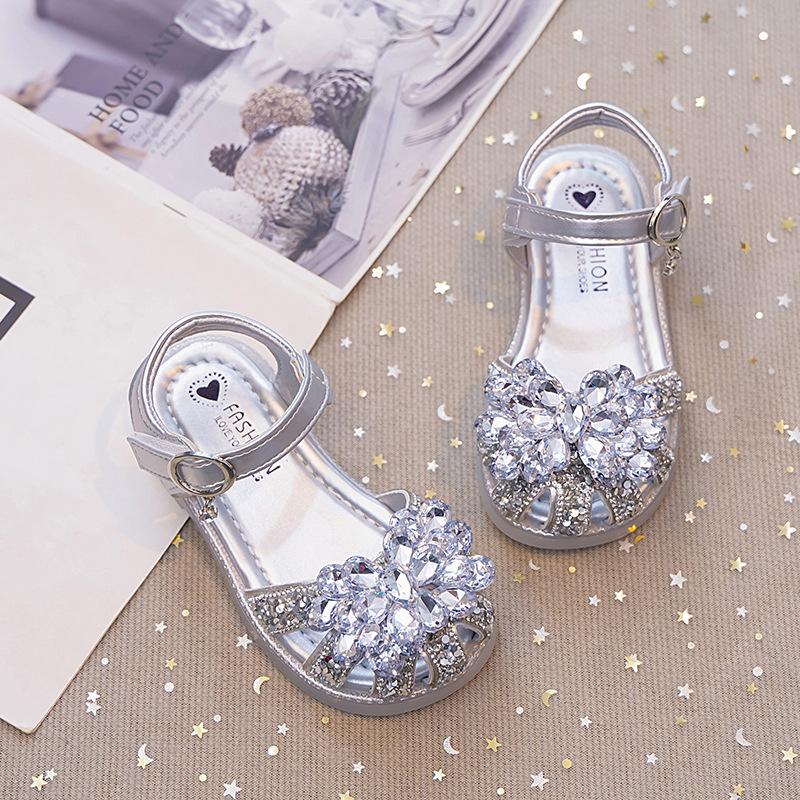 Girls princess sandals 2025 new summer shoes children's crystal shoes with dress women's treasure rhinestone cool shoes summer