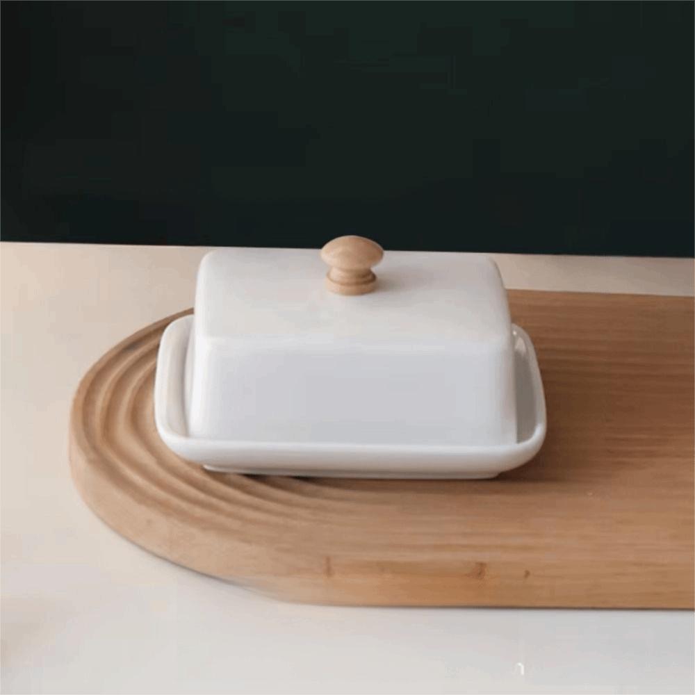 With Lid Ceramic Butter Dish Top Handle Sealed Butter Container Nordic Butter Plates  Snack