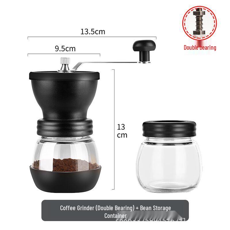 Manual Coffee Bean Grinder: Hand-Crank, Double Bearing, Ceramic Grinding Core