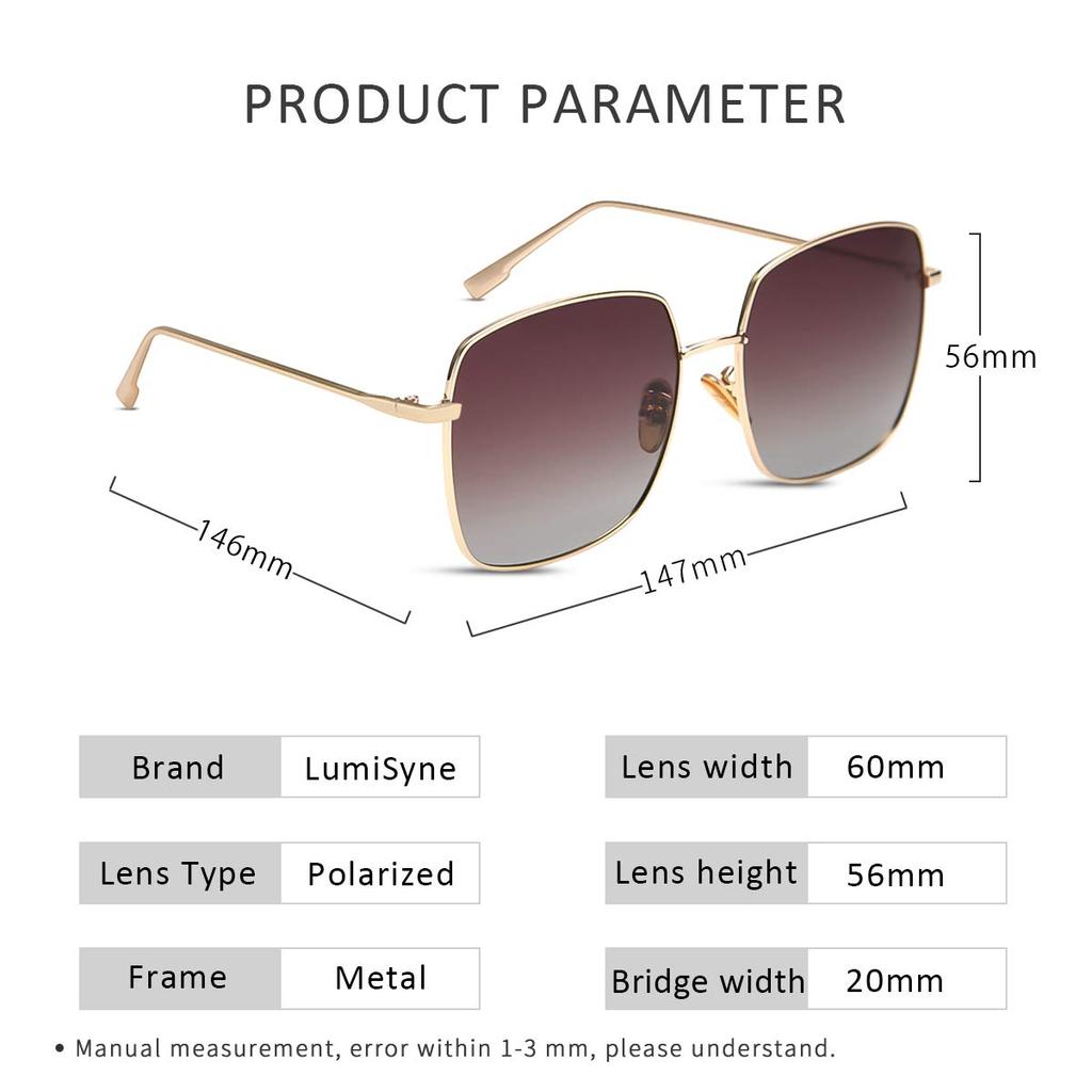 LumiSyne Polarized Sunglasses for Men and Fashionable Color Gradient Retro Square Metal UV400 Eyewear for Outdoor and Perfect Gift Women, Lenses,