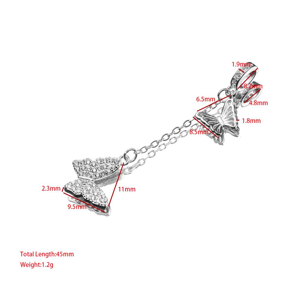 Exquisite S925 Sterling Silver Zirconia Butterfly Tassel Pendant DIY Bracelet Necklace Permanent Jewelry Findings Components