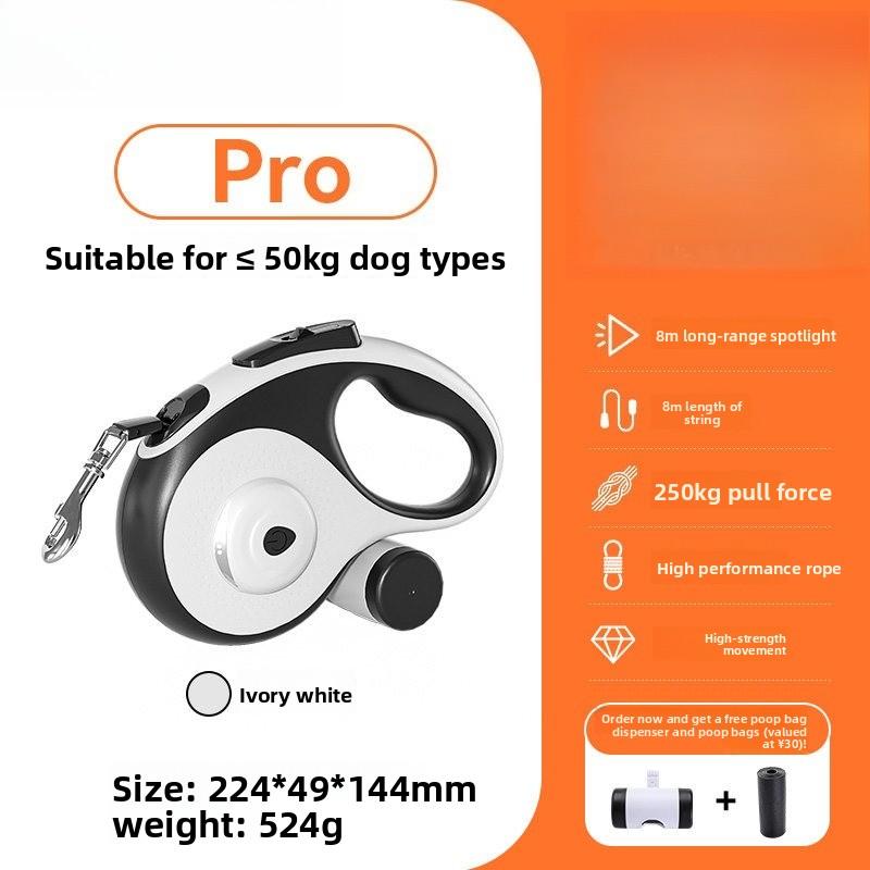 5M/8M Dog leash for medium, large and small dogs, with light and automatic retractable function, anti-burst dog walking rope