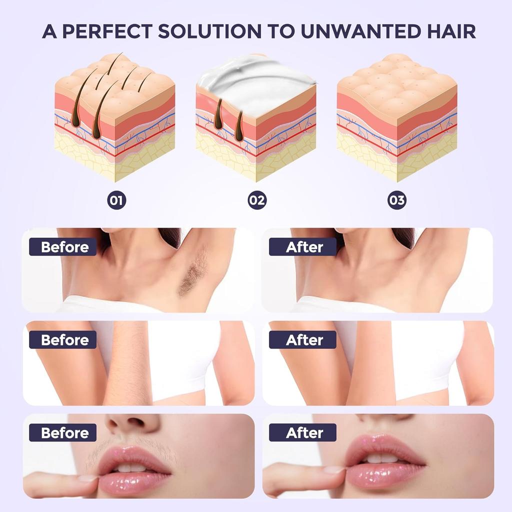 Ontharingscrème voor Vrouwen, Plantaardige Formule voor Gevoelige Huid, Snelwerkende Milde Depilator voor Benen/Armen/Oksels/Buik/Bikini Lijn, 2-in-1