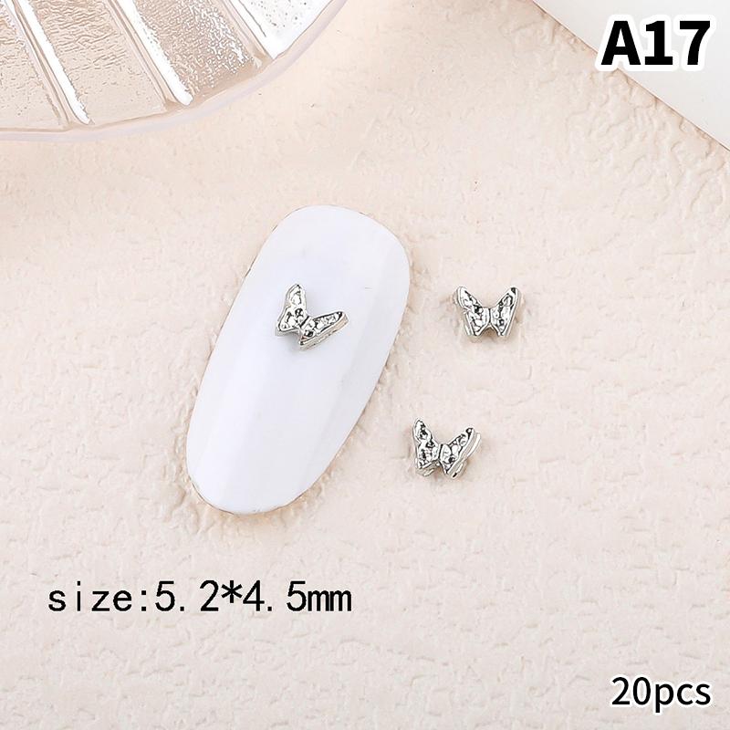 20Pcs Silver Alloy Butterfly Nail Art Bow Charms Accessories Parts For Manicure Doecr Retro Nails Decoration Design Supplies