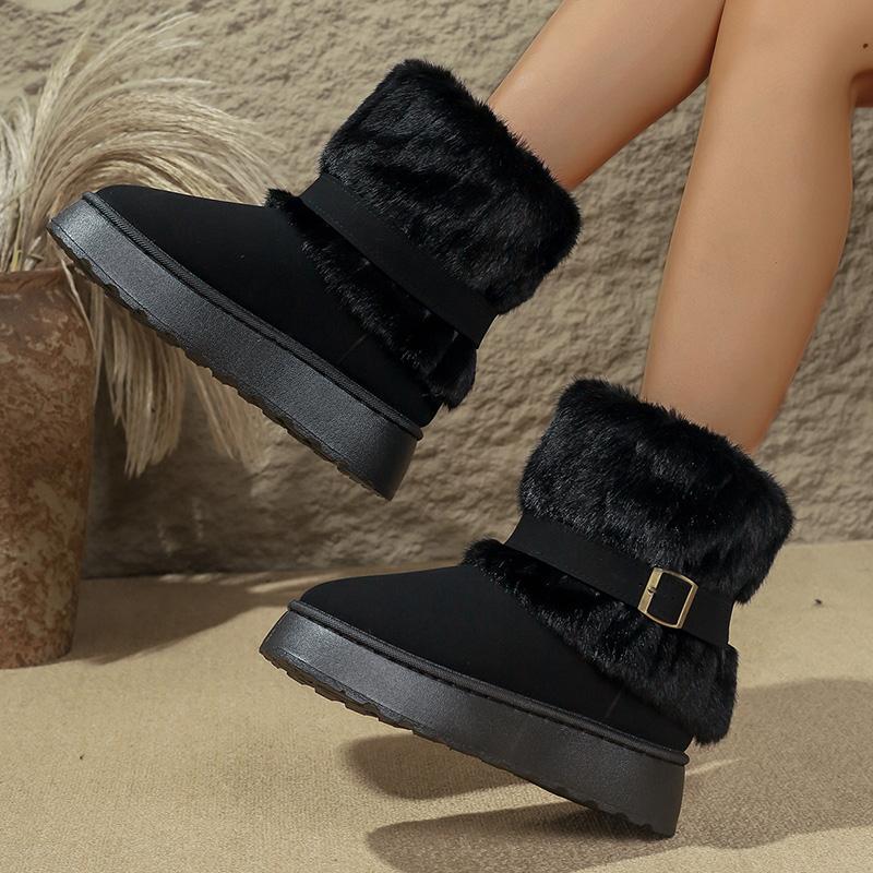 Fashion Fashion Buckle Fluffy Fur Boots Women Comfortable Winter Slip On Platform Snow Boots Woman Thick Sole Furry Ankle Botas Mujer