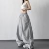 Graue Damen-Hose mit weitem Bein und Kordelzug: Frühling/Herbst Schlankheits-Look, Lässiger Drapierstil