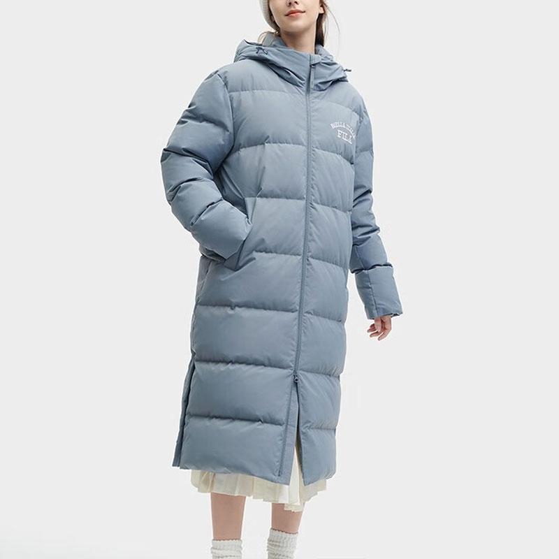 FILA Letter Print Hooded Long Pants Down Jacket Unisex Outerwear Ethereal-Gray F51U349902F-DY