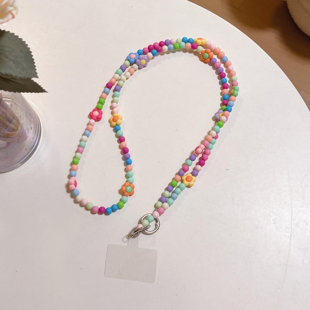 Cute Candy Rainbow Beaded Chain Crossbody Mobile Phone Lanyard Lovely Acrylic Decorative Strap for Bag Accessory