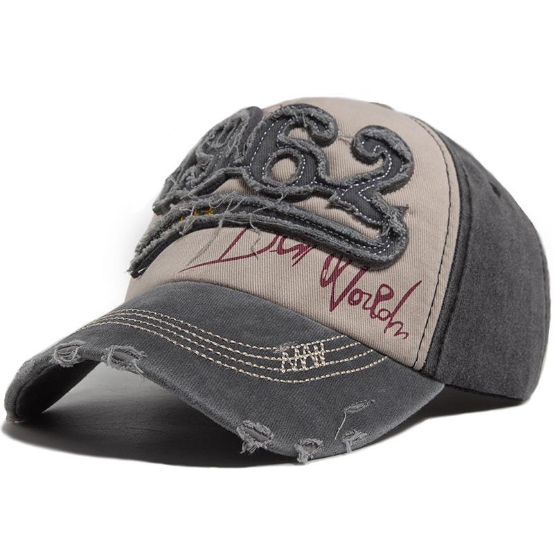 Vintage Washed Distressed Baseball Cap Men Embroidered 1962 Color Block Peaked Hat Casual Sun Protection Hat for Women