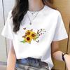 Korean Style Women's Floral Printed Short Sleeve T-Shirt, Round Neck, Casual Fashion for Youth