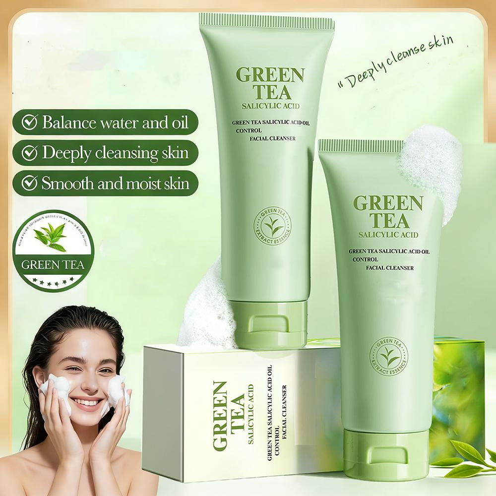 Green Tea & Aloe Deep Face Wash (2-Pack). Enrich with aloe, glycerin, hyaluronic acid & shea butter. moisturizing & softening skin.