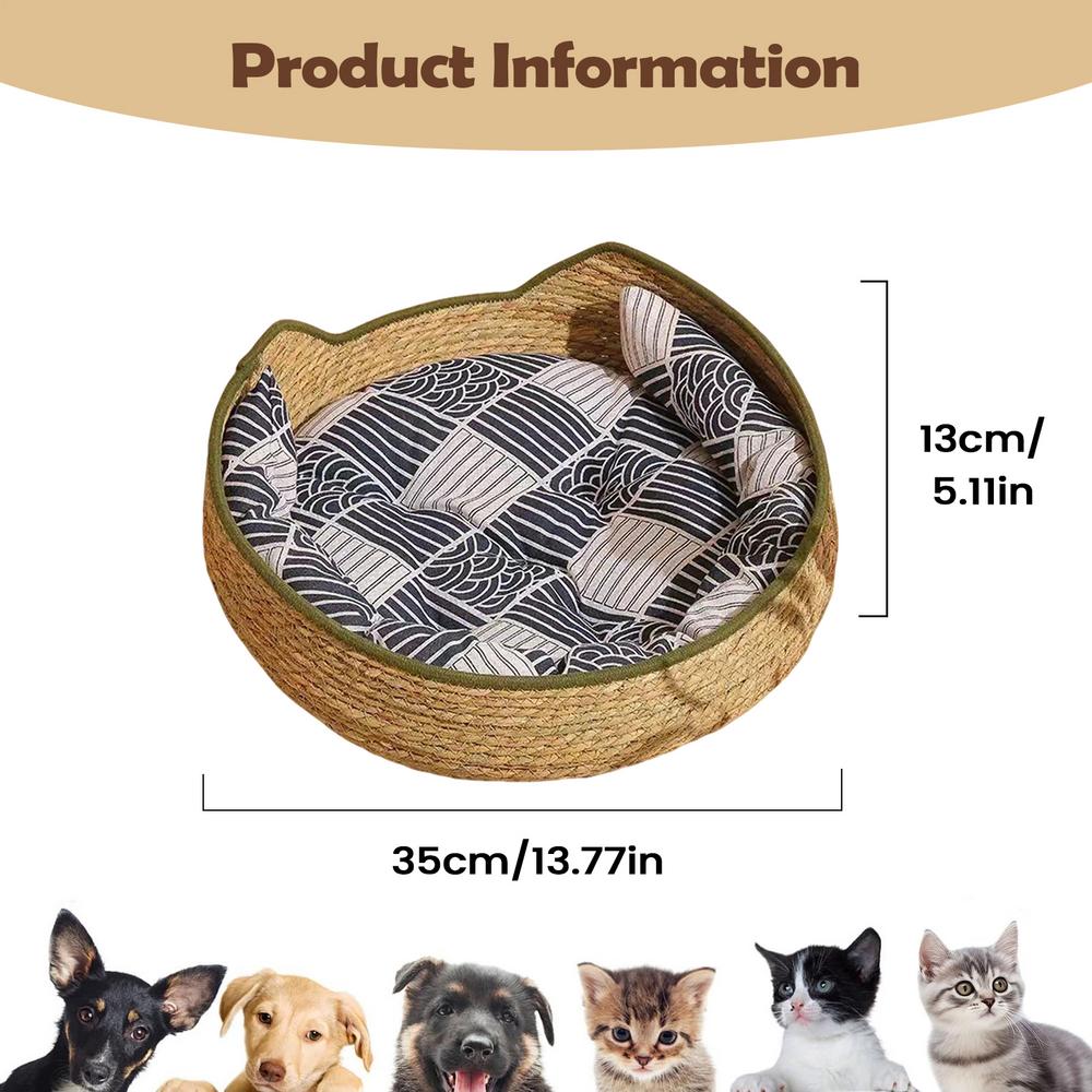 

Round Cat Bed Comfortable Woven Washable Kitten Mat Cat Desk Bed For Indoor Outdoor Winter Travel Car Camping Desk Bedside