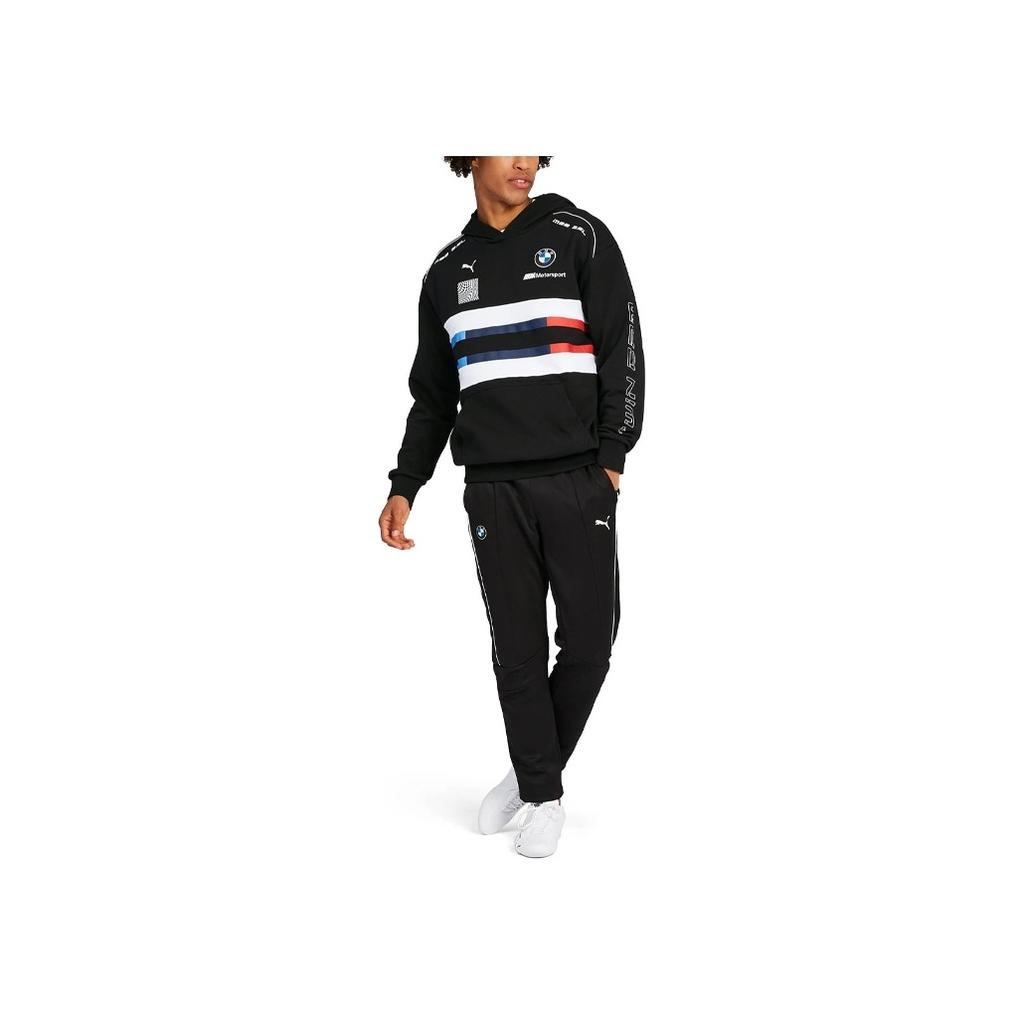 Puma BMW Motorsport Logo Print Color Block Hoodie Men Tops Black 595181-01
