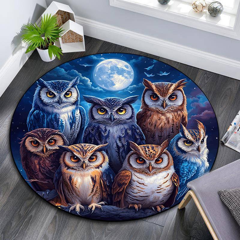 

Night Owls Round Area Rug,Carpet Rug for Living Room Bedroom Sofa Playroom Decor,Non-slip Floor Mat 80cmx80cm