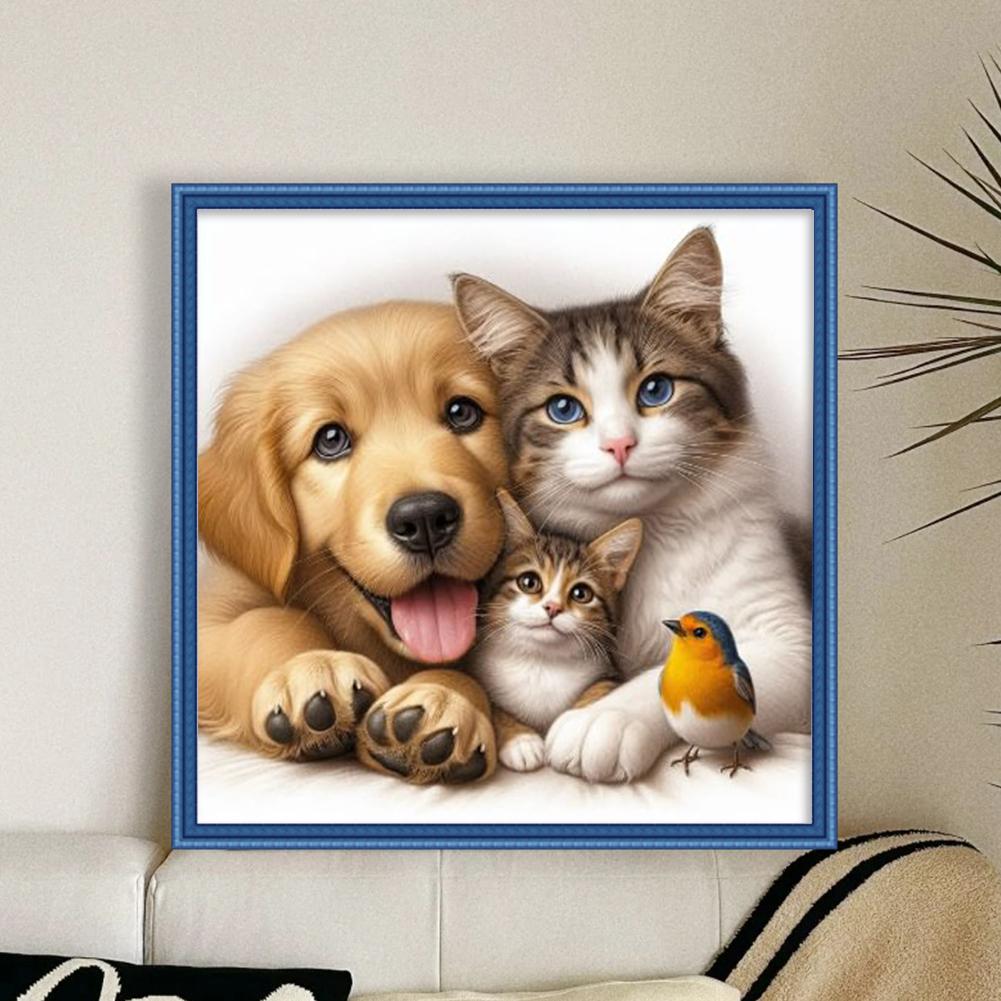 Vollstickerei Öko-Baumwollgarn 11CT Gedrucktes Katzen-Hunde-Kreuzstich-Set 40x40cm